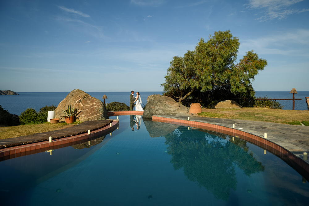Ceremony setup overlooking the sea at Villa Delenia, Greece