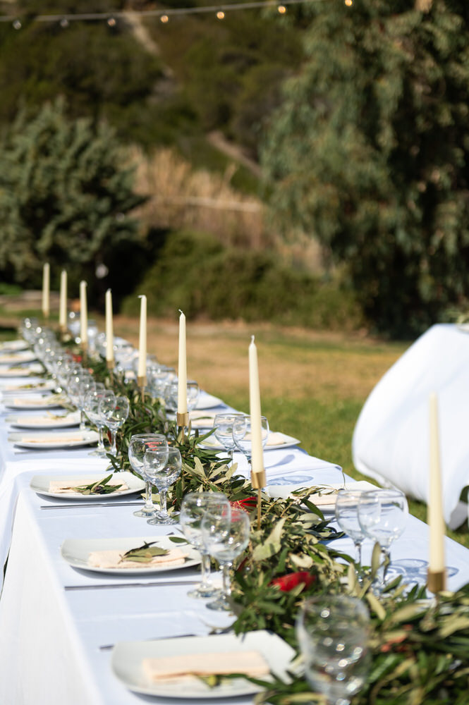 Ceremony setup overlooking the sea at Villa Delenia, Greece