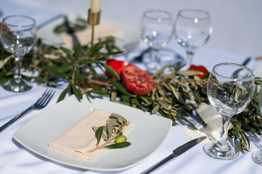 Ceremony setup overlooking the sea at Villa Delenia, Greece