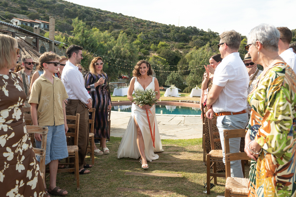 Lois and Nathan during their wedding ceremony at Villa Delenia