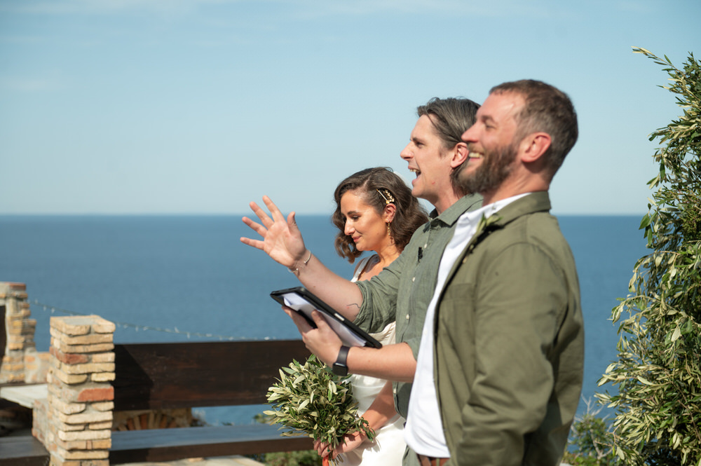 Lois and Nathan during their wedding ceremony at Villa Delenia