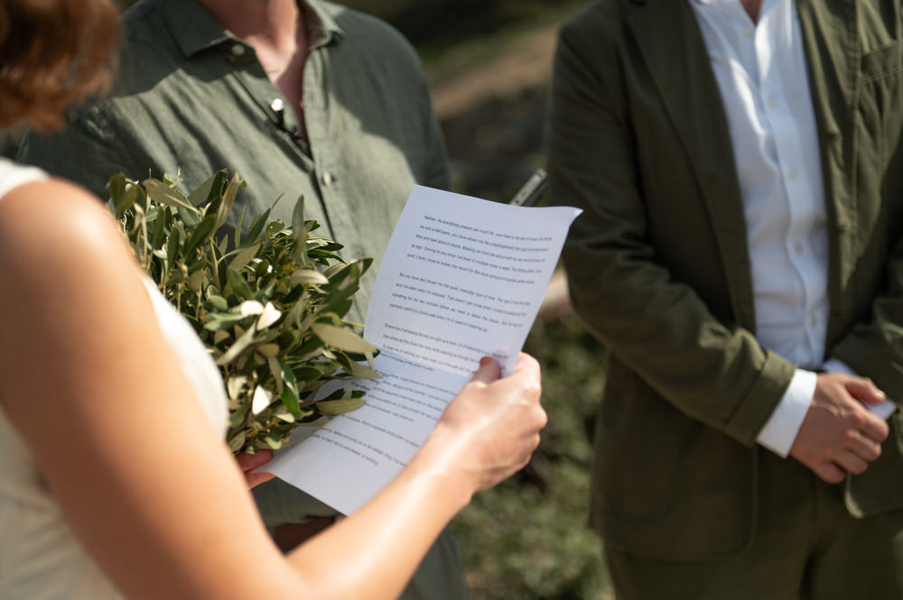 Lois and Nathan during their wedding ceremony at Villa Delenia
