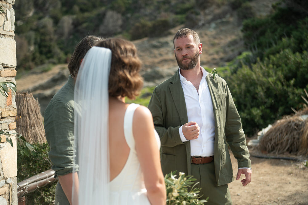 Lois and Nathan during their wedding ceremony at Villa Delenia