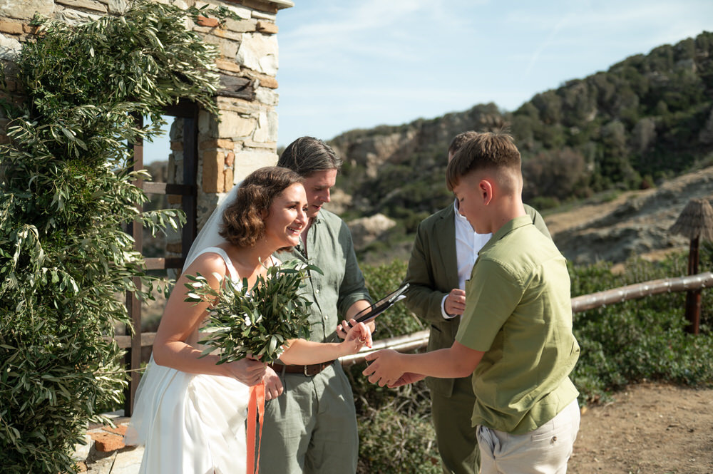 Lois and Nathan during their wedding ceremony at Villa Delenia