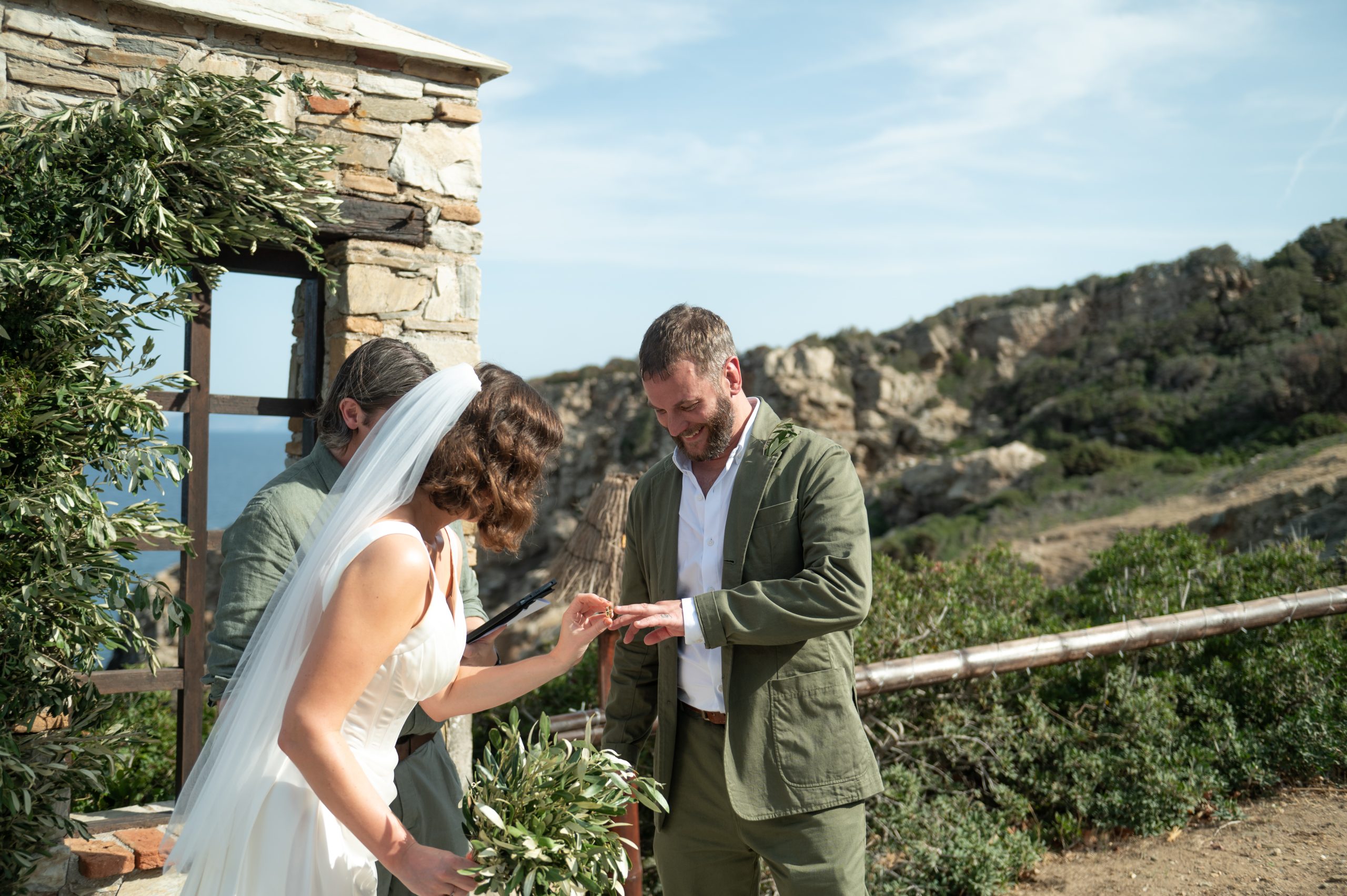Lois and Nathan during their wedding ceremony at Villa Delenia