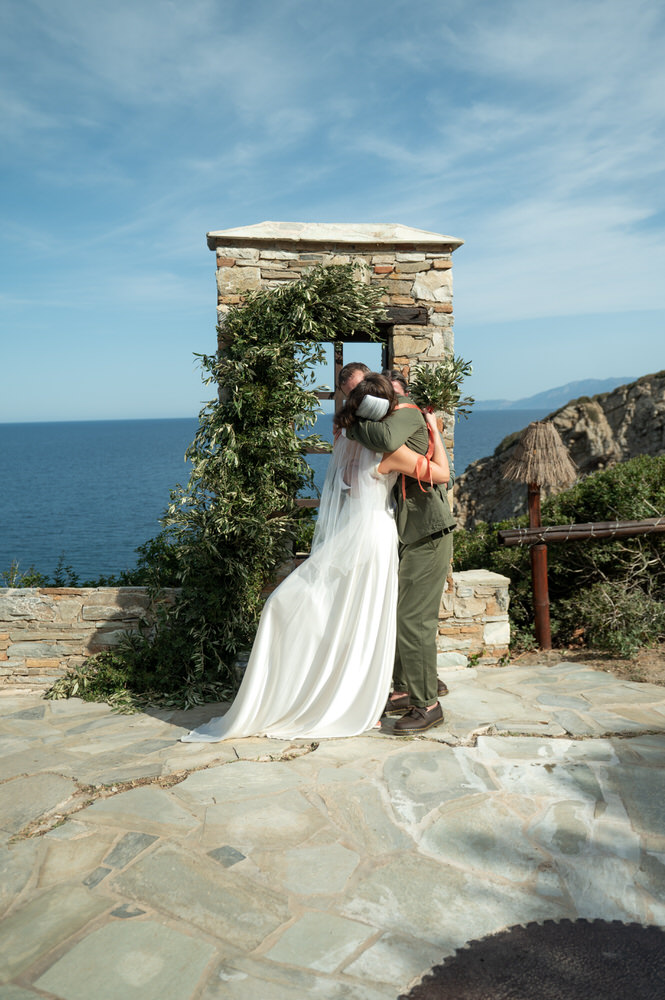 Lois and Nathan during their wedding ceremony at Villa Delenia