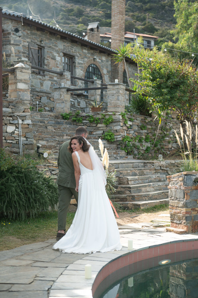 Lois and Nathan during their wedding ceremony at Villa Delenia